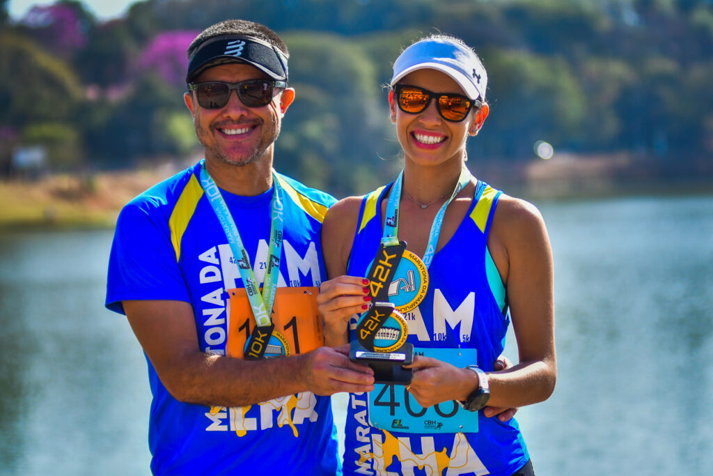 Rafaella Barbosa e Marcel Barbosa vieram do Mato Grosso para a maratona